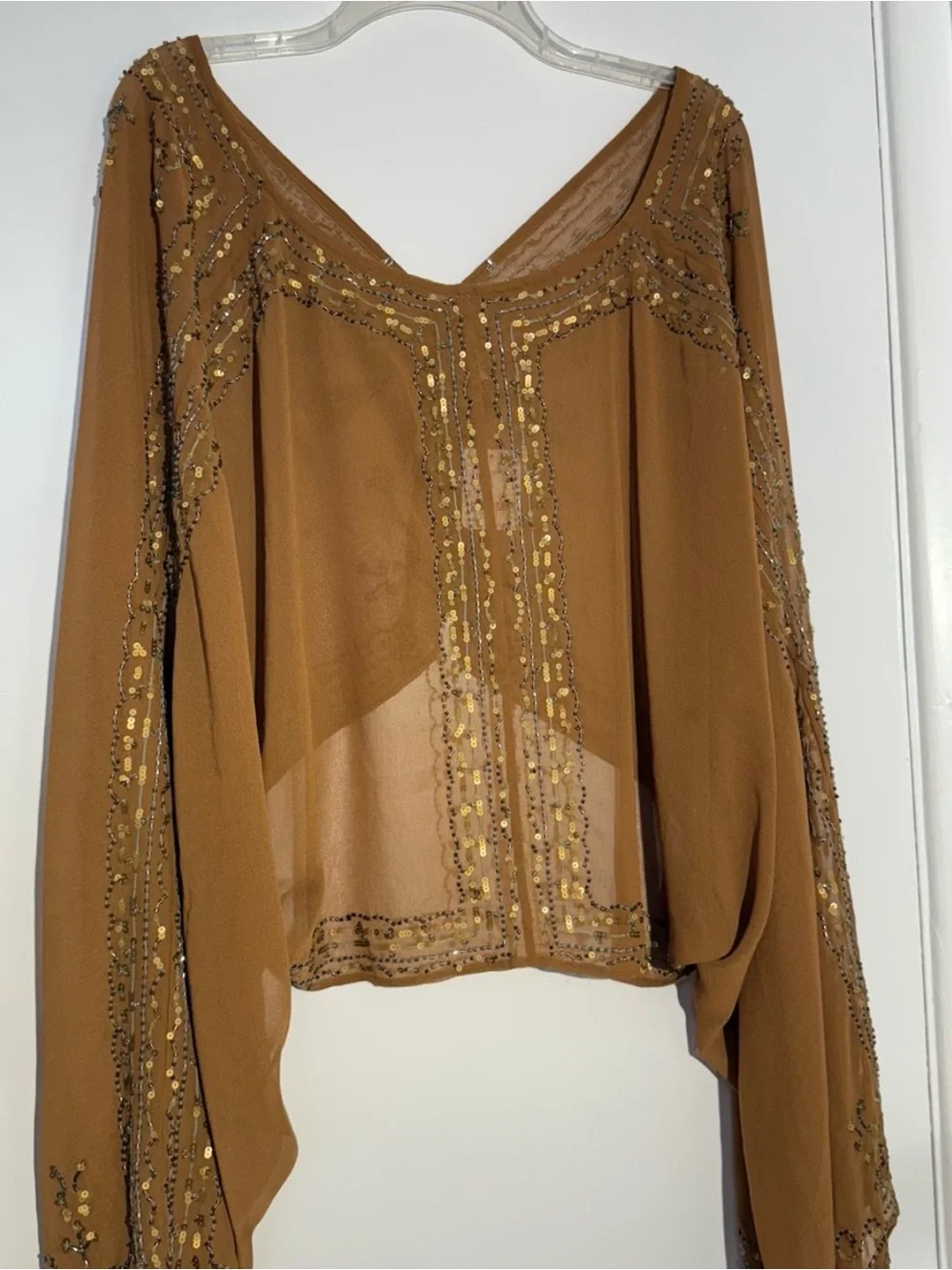 NWT Free People Brown Beaded Calla Embellished Cape Western Top - Picture 4 of 13